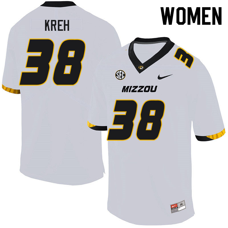 Women #38 Chris Kreh Missouri Tigers College Football Jerseys Sale-White - Click Image to Close